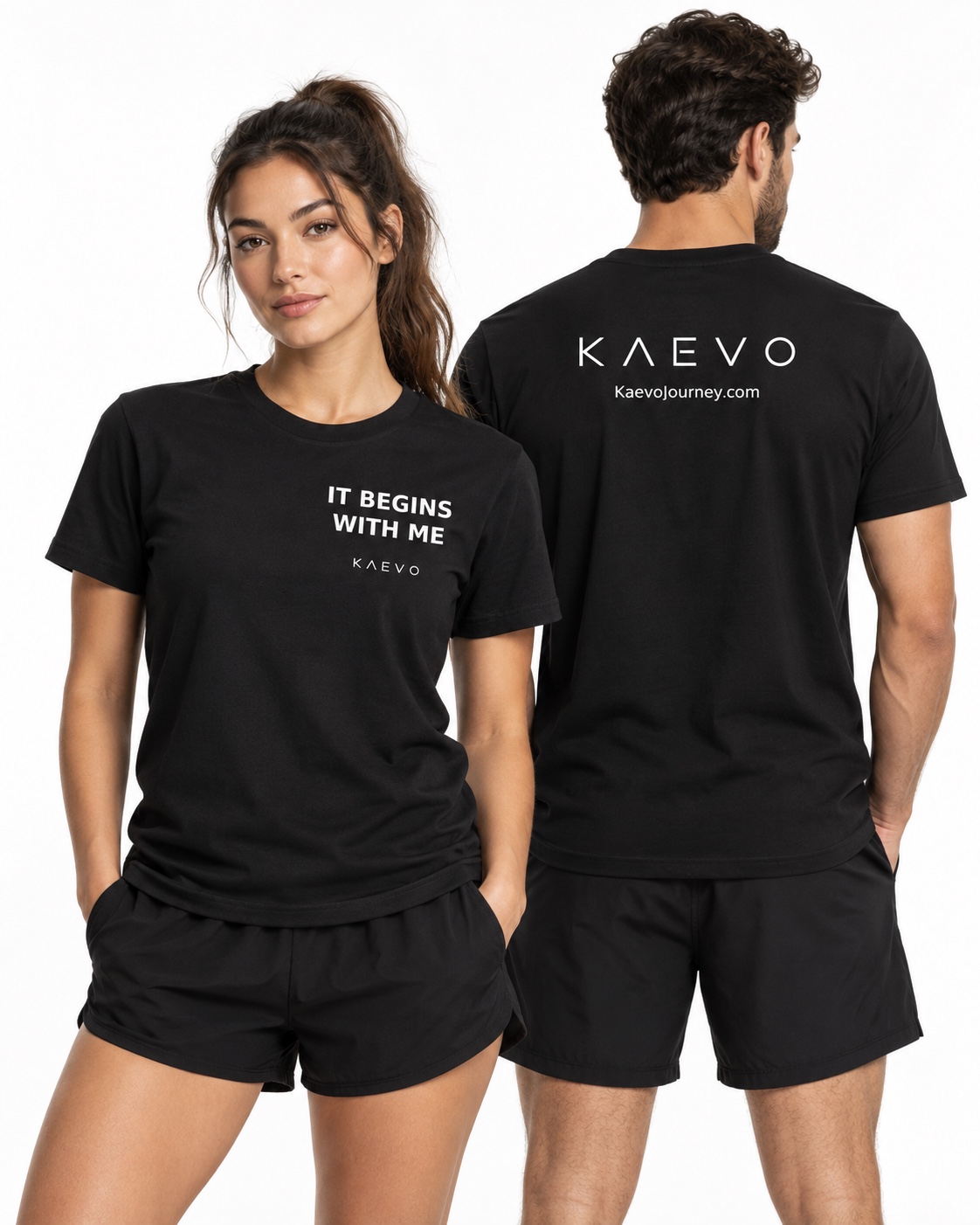 T-shirt KAEVO nera, mockup fronte e retro
